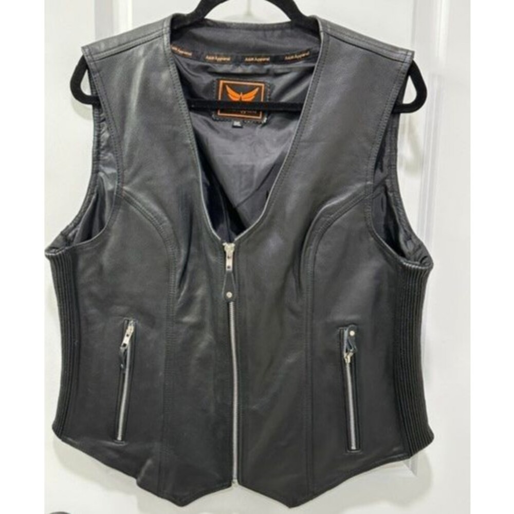 A&H Apparel Black Leather Motorcycle Vest  Men’s 3XL Biker Zip Pockets